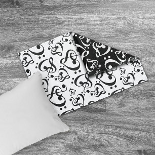 Housse D'oreillers Motif bas de notes de musique de coeurs de clef