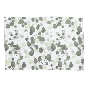 Housse D'oreillers Motif blanc vert des Feuilles d'Eucalyptus