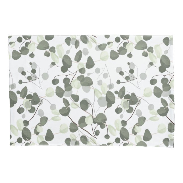 Housse D'oreillers Motif blanc vert des Feuilles d'Eucalyptus (devant)