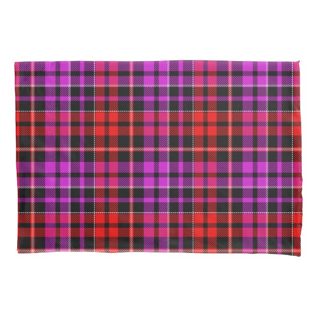 Housse D'oreillers Motif carreaux tartan noir rouge violet (devant)