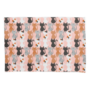 Housse D'oreillers Motif Chat Cute Sur Rose Bleu
