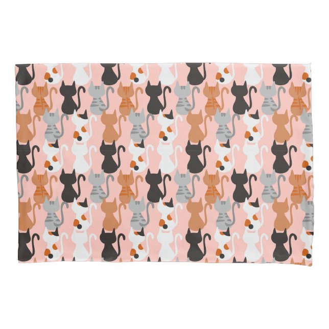 Housse D'oreillers Motif Chat Cute Sur Rose Bleu (devant-gauche)