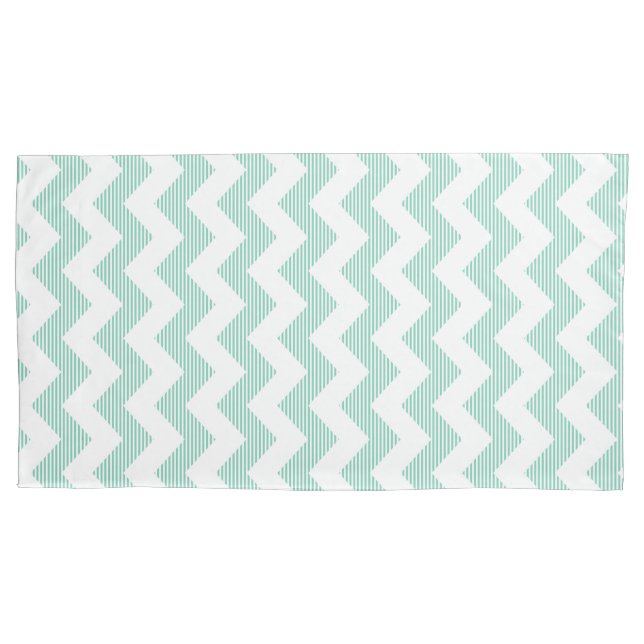 Housse D'oreillers Motif Chevron Blanc Et Vert Menthe (devant)