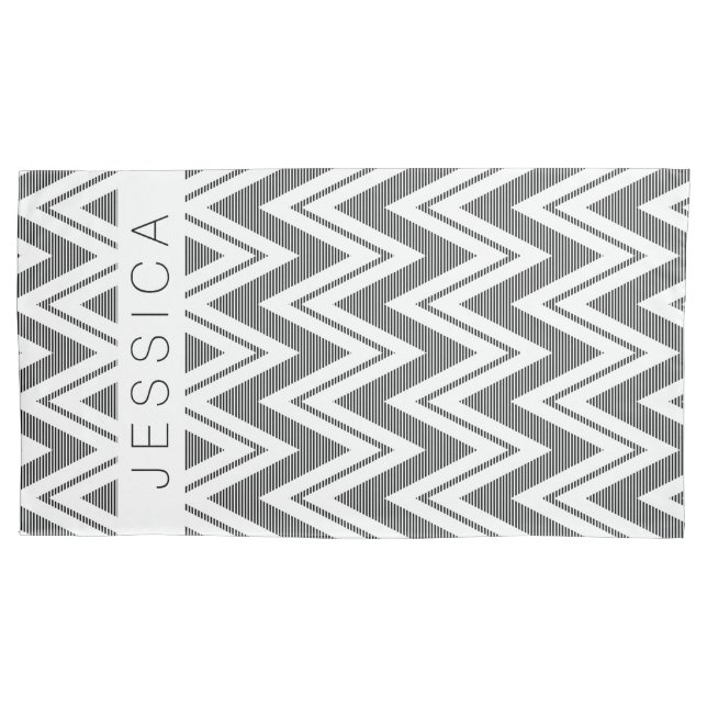 Housse D'oreillers Motif Chevron noir et blanc (devant)