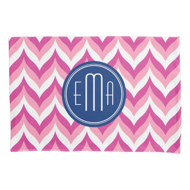 Housse D'oreillers Motif Chevron Rose Blanc Et Bleu Zigzag (devant)