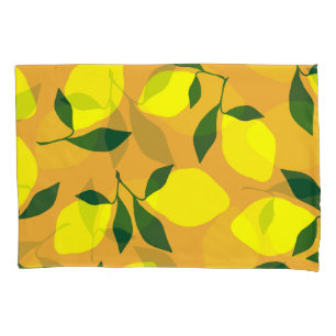 Housse D'oreillers Motif citron simple, arrière - plan orange.