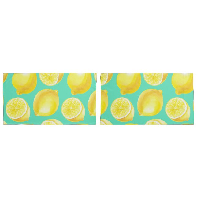 Housse D'oreillers Motif citrons aquarelle (devant-Set)