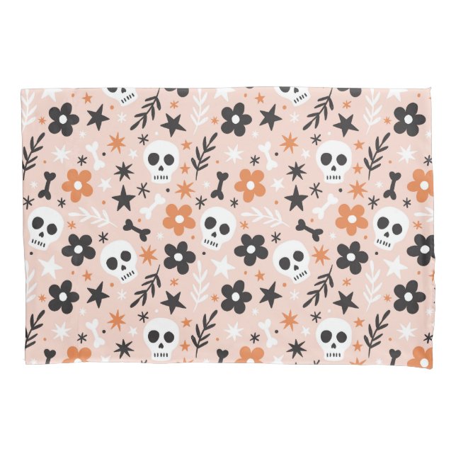 Housse D'oreillers Motif crâne de fleurs (devant)