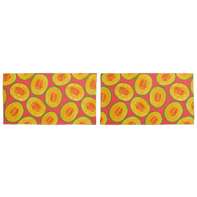 Housse D'oreillers Motif d'aquarelle de tranches de melon (devant-Set)