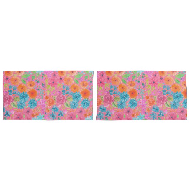 Housse D'oreillers Motif d'aquarelle florale en rose (devant-Set)