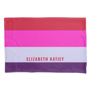 Housse D'oreillers Motif de bandes rouge, rose et violet