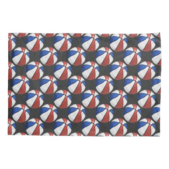 Housse D'oreillers Motif de basket-ball peint en bleu rouge (Dos)