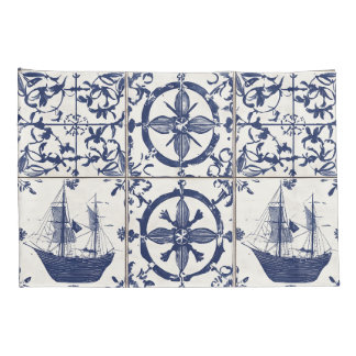 Housse D'oreillers Motif de Carreaux Nautiques Méditerranéens