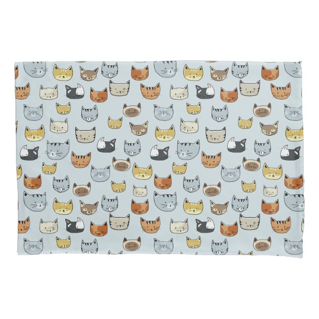 Housse D'oreillers Motif de Doodle visage de chat (devant-gauche)