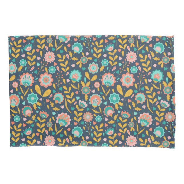 Housse D'oreillers Motif de fleur d'art populaire (devant-gauche)