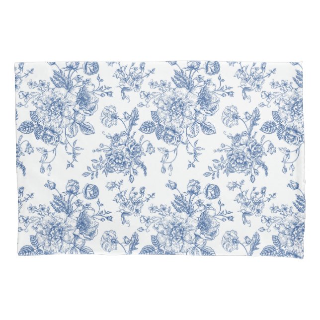 Housse D'oreillers Motif de fleurs bleues (devant)
