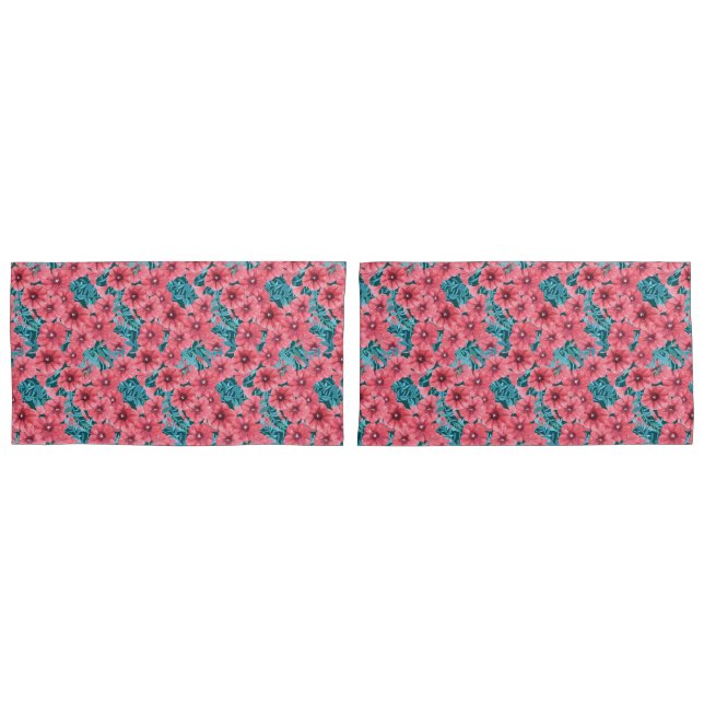 Housse D'oreillers Motif de fleurs de pétunia rouge (devant-Set)