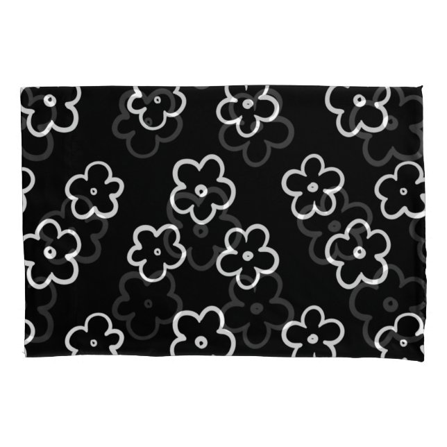 Housse D'oreillers Motif de fleurs noir et blanc (devant)