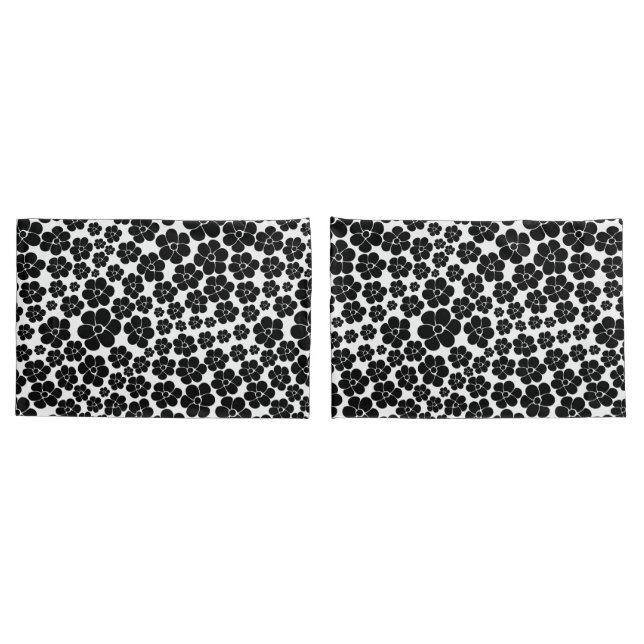 Housse D'oreillers Motif de fleurs - noir et blanc (Dos-Set)