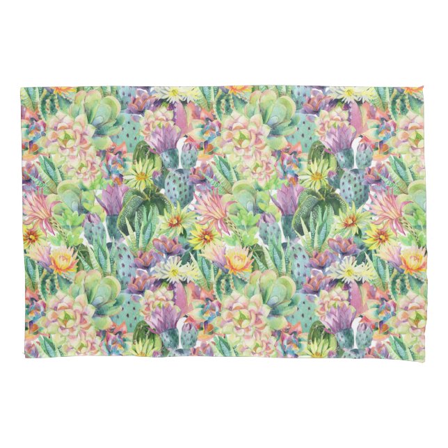 Housse D'oreillers Motif de floraison exotique de cactus d'aquarelle (devant-gauche)