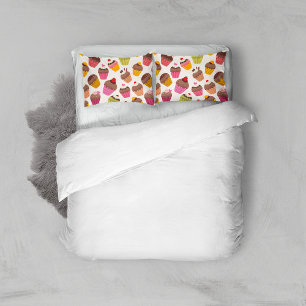 Housse D'oreillers Motif de gâteau, Motif de muffin, Chocolat, Coeurs