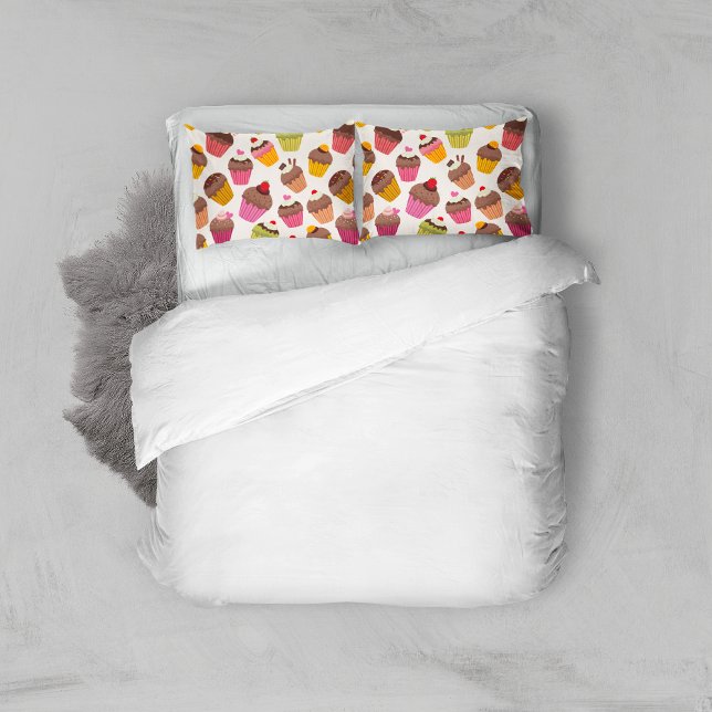 Housse D'oreillers Motif de gâteau, Motif de muffin, Chocolat, Coeurs (Créateur téléchargé)