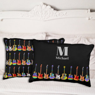 Housse D'oreillers Motif de guitare coloré sur Black add Name