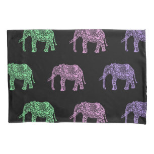 Housse D'oreillers motif de l'éléphant boho de couleur tribale fleu