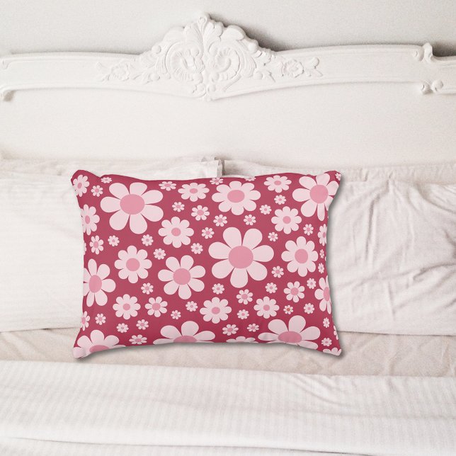 Housse D'oreillers Motif de marguerite rétro rose (Retro groovy daisy pink pattern vintage 70s pillow case)