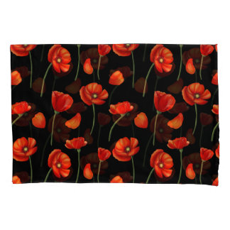 Housse D'oreillers motif de pavot noir