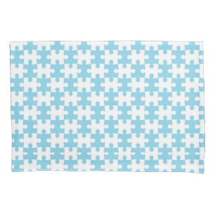 Housse D'oreillers Motif de pièce de puzzle bleu clair et blanc