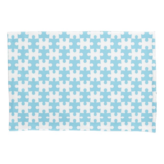 Housse D'oreillers Motif de pièce de puzzle bleu clair et blanc (devant)