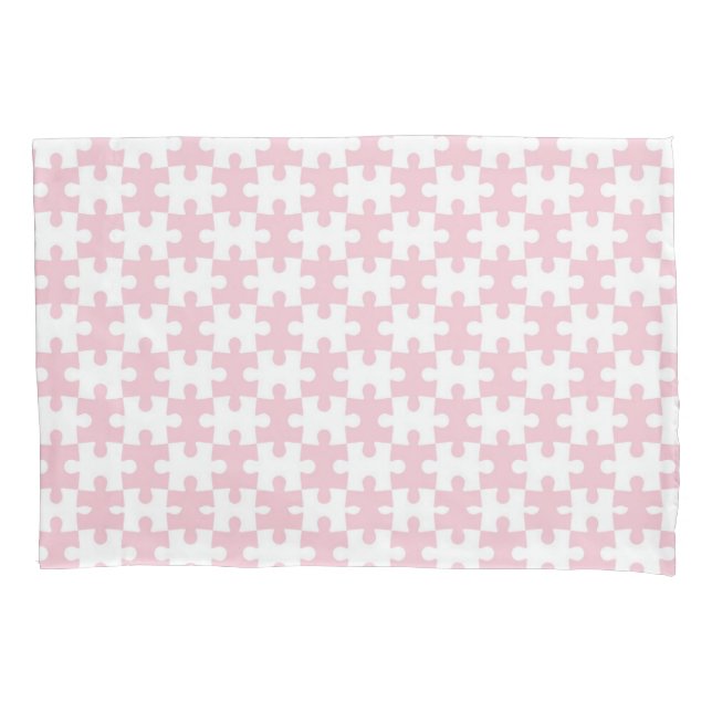 Housse D'oreillers Motif de pièce de puzzle rose clair et blanc (devant)