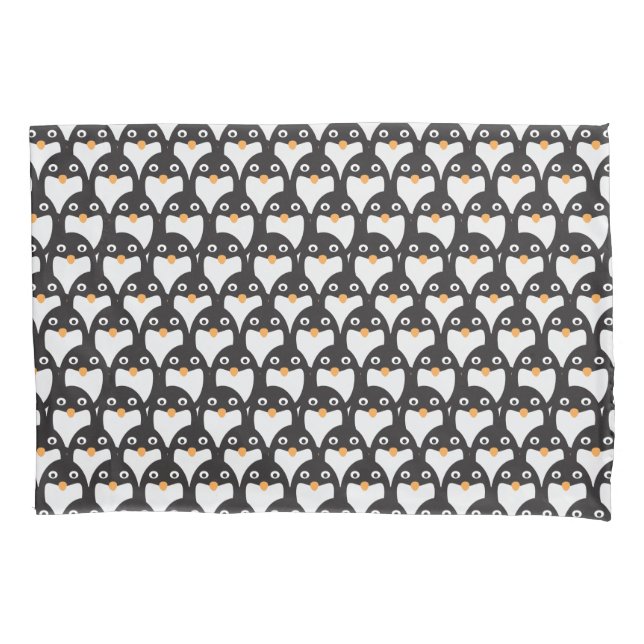 Housse D'oreillers Motif de pingouin de dessin blanc noir (devant)