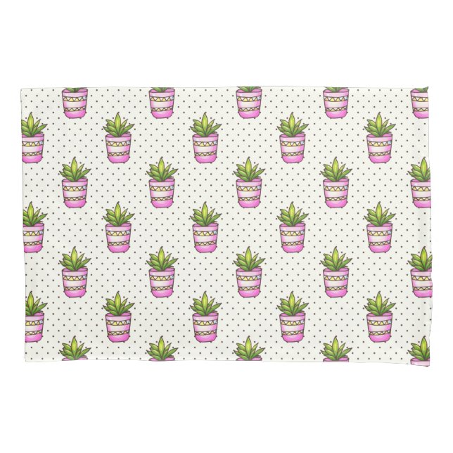 Housse D'oreillers Motif de point succulent de polka d'aquarelle (devant-gauche)