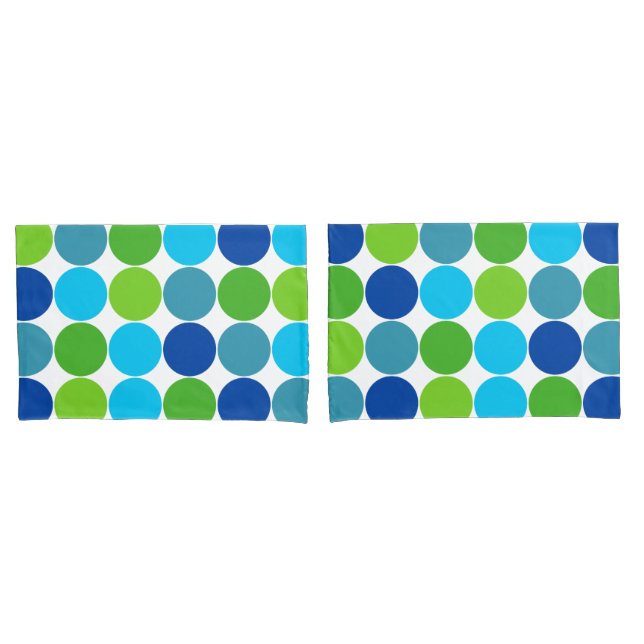 Housse D'oreillers Motif de point vert et bleu de polka (devant-Set)
