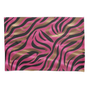 Housse D'oreillers Motif de Poster de animal Black Pink Gold Zebra