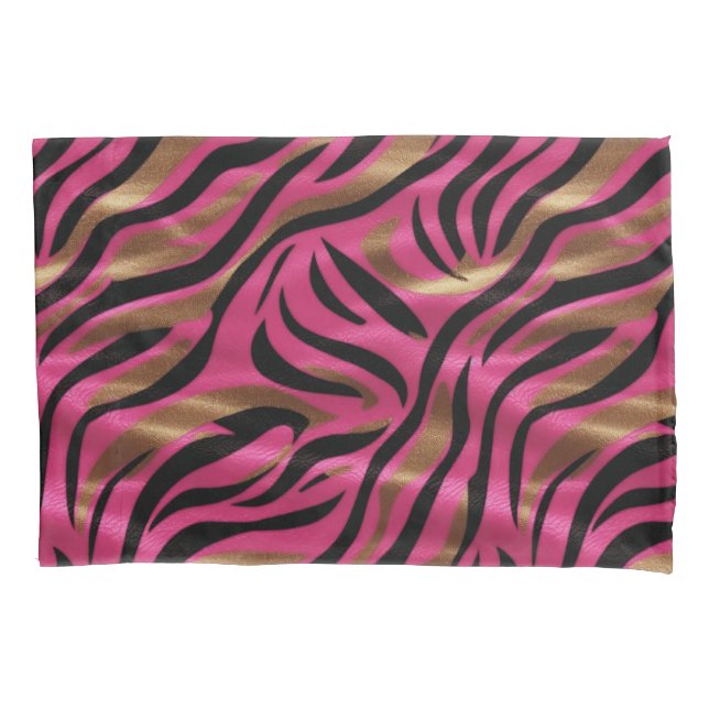 Housse D'oreillers Motif de Poster de animal Black Pink Gold Zebra (devant)