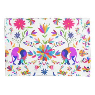 Housse D'oreillers Motif de style Otomi avec Weims, lapins et oiseaux
