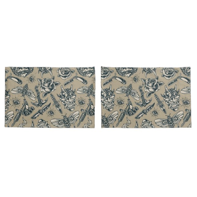 Housse D'oreillers Motif de tatouage rétro (Dos-Set)