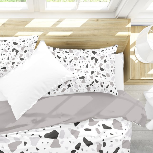 Housse D'oreillers Motif de Terrazzo monochromatique (Monochromatic Terrazzo Pillow Case On Bed)