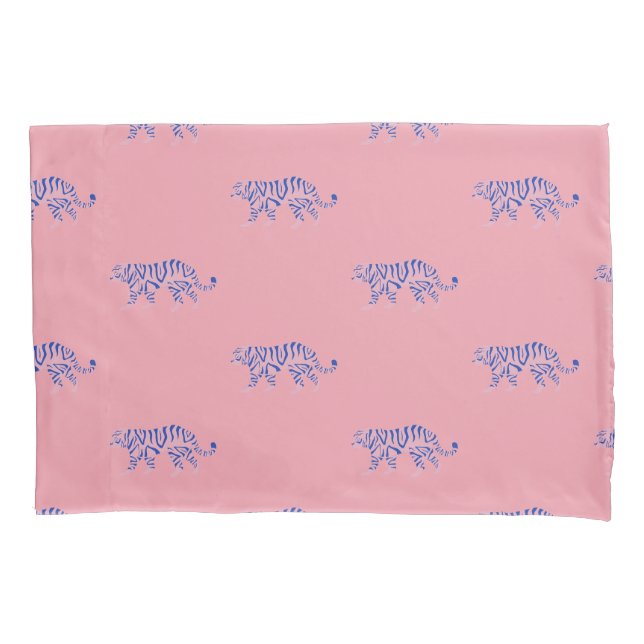Housse D'oreillers Motif de tigre rose et marine pour enfants, Ados,  (devant)