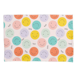 Housse D'oreillers Motif de visage joyeux souriant coloré