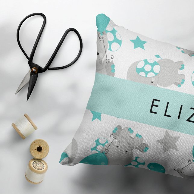 Housse D'oreillers Motif D'Eléphants, Eléphants Mignons, Votre Nom (Créateur téléchargé)