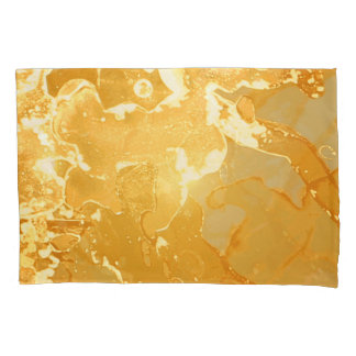 Housse D'oreillers Motif d'encre de marbre jaune doré