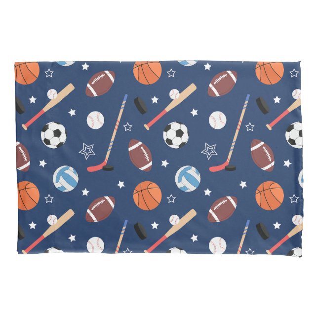 Housse D'oreillers Motif d'équipement sportif pour enfants en bleu (devant)