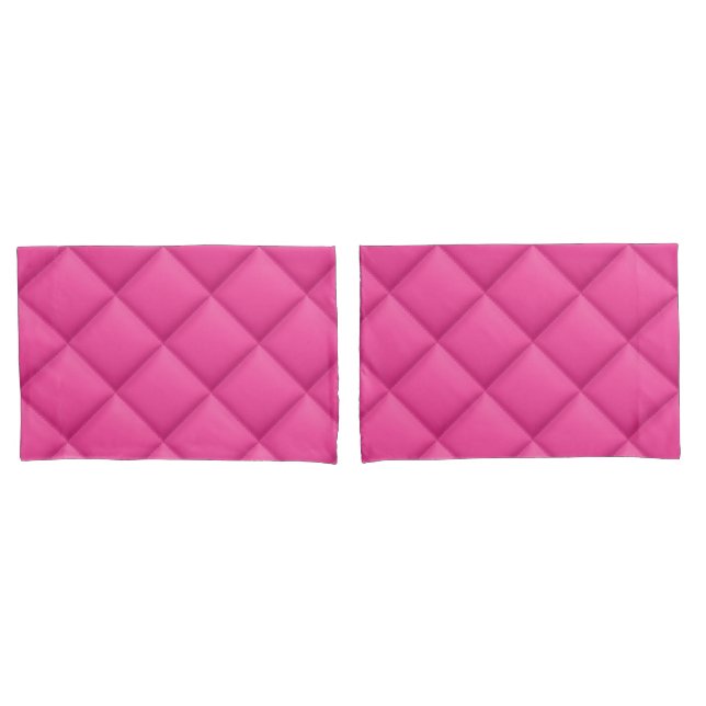 Housse D'oreillers Motif Diamant Quilé Faux Rose Chaud Fille (devant-Set)