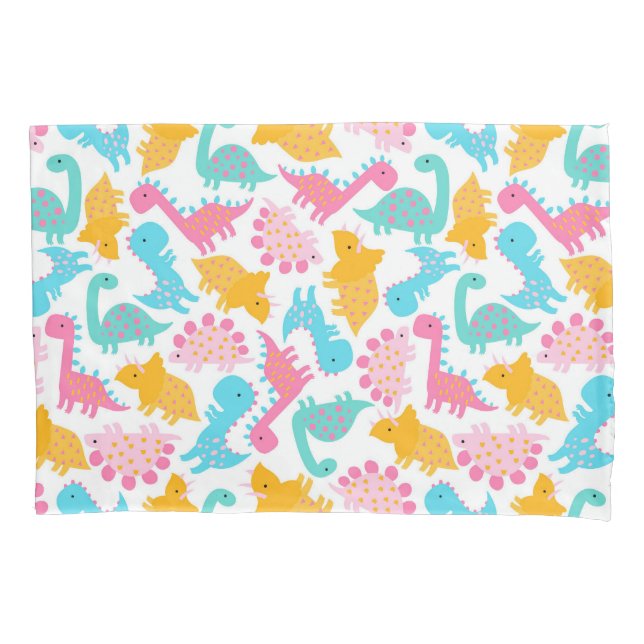 Housse D'oreillers Motif Dinosaur rose et Turquoise (devant)