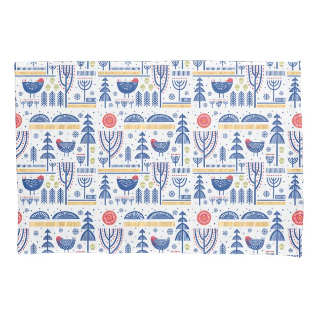 Housse D'oreillers Motif d'oiseau d'hiver d'art populaire (devant-gauche)