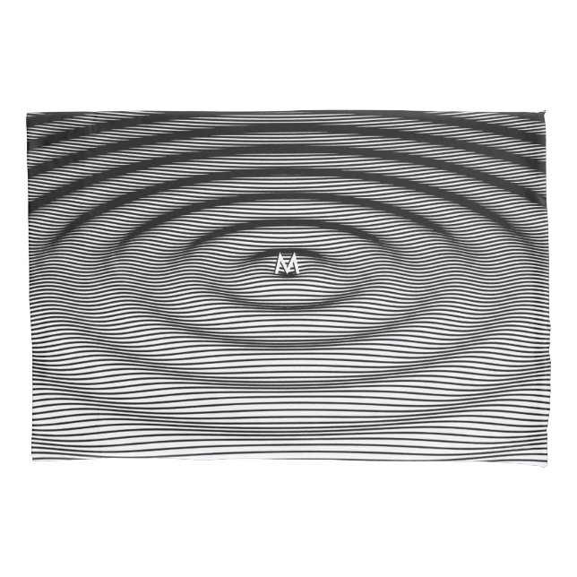 Housse D'oreillers Motif d'onde d'effet d'ondulation blanc sur monogr (devant)